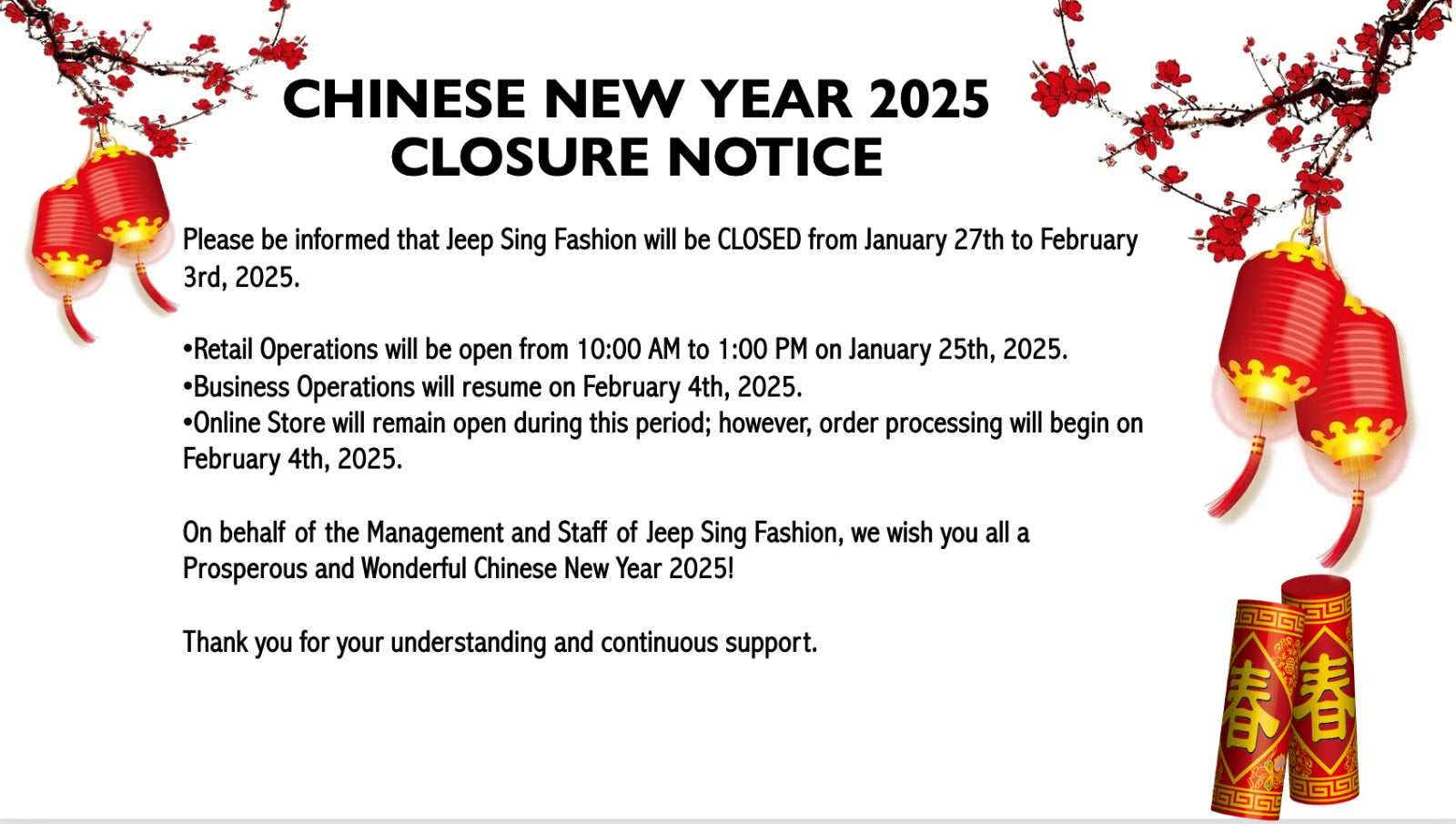 Chinese New Year 2025 Closure Notice – Jeep Sing Fashion Chinese New Year 2025 Closure Notice – Jeep Sing Fashion