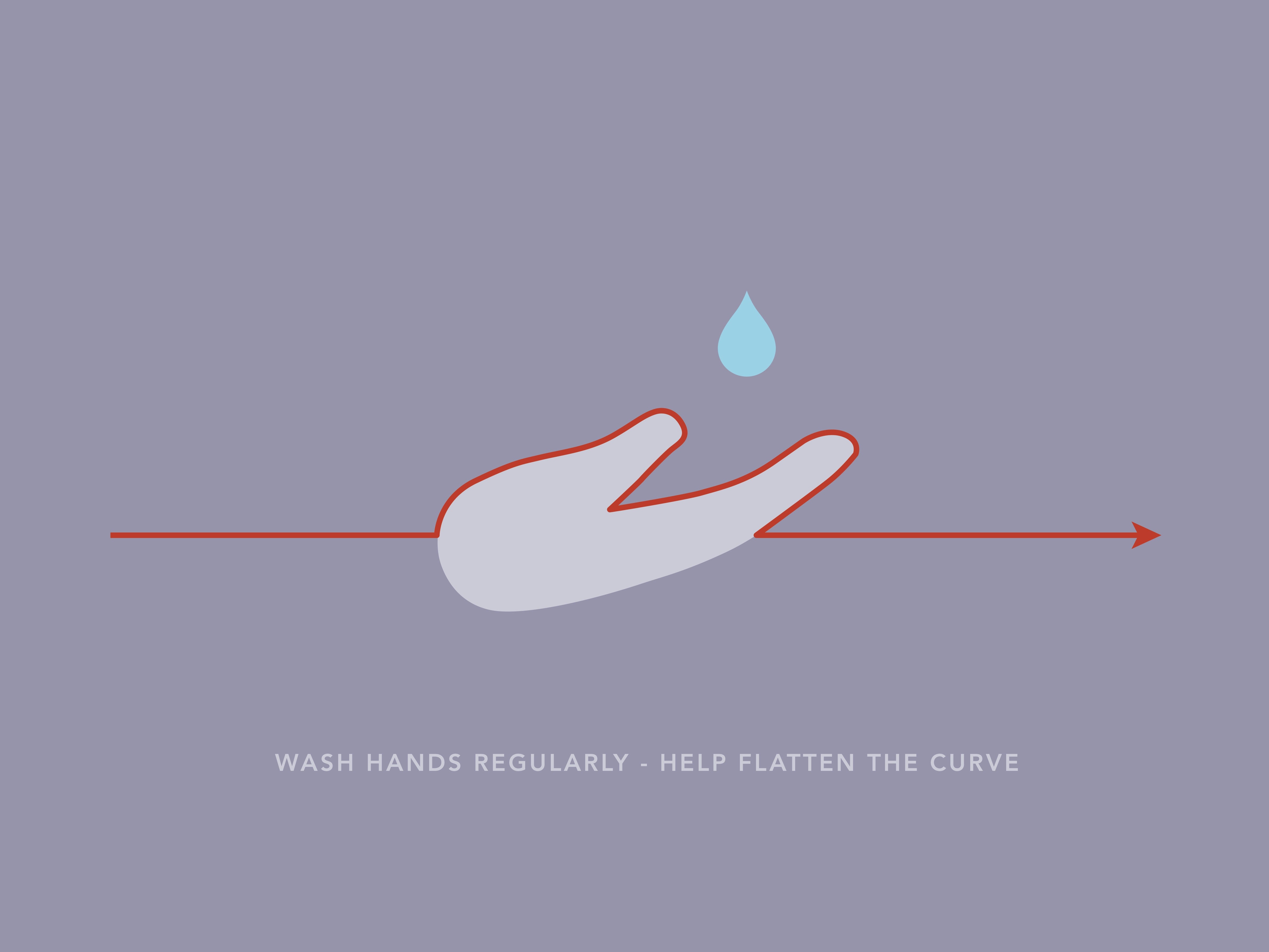 Wash hands regularly, help flatten the curve. Image created by Jack Adamson. Submitted for United Nations Global Call Out To Creatives - help stop the spread of COVID-19.